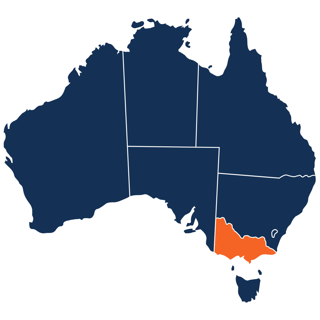 Map of Australia highlighting Victoria service areas